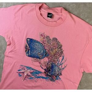 Diamond‎ Dust Mens T-Shirt Sparkling Fish Graphic Single Stitch 90s XL Vintage